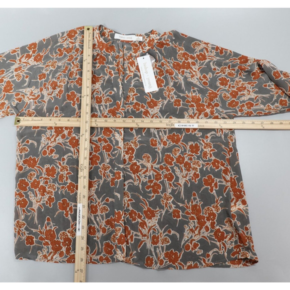 Womens Floral Shirt Size Medium Gray Modest Workwear Career - Picture 9 of 12